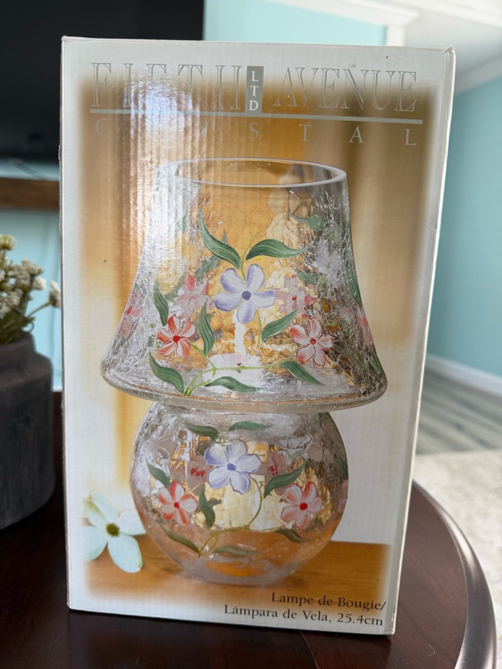 Fifth Avenue Crystal Floral Glass Candle Lamp — Clear with Multicolor Flowers